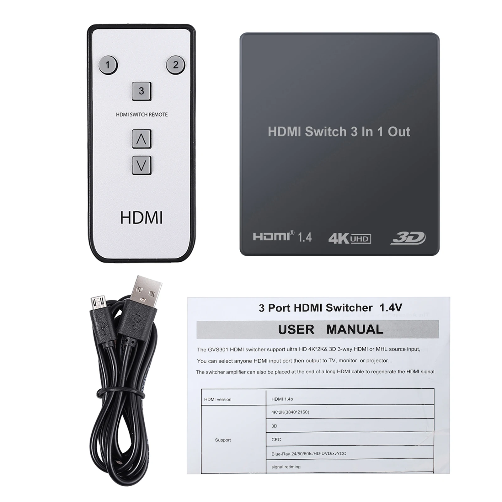 Neoteck 3 порта HDMI Коммутатор концентратор в 1 с ИК пультом поддержки 4K 3D для Blu Ray DVD PS3