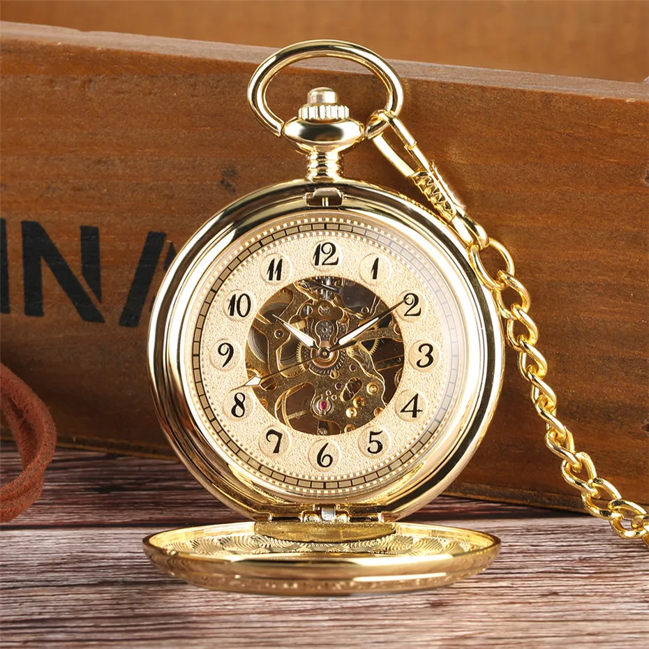 Retro Gold Mechanical Pocket Watch Hand Wind Transparent Skeleton Pendant Watch for Men Luxury Pocket Clock 4