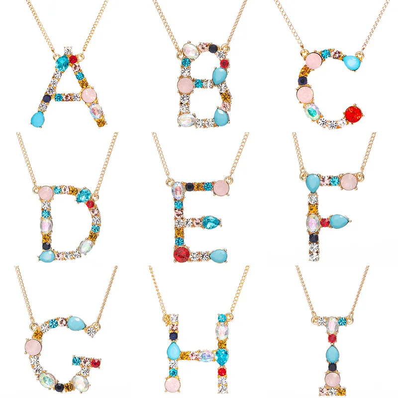 

Sale multicolor zircon Letters necklace For Women Crystal English Pendant Colors Crystal Female Fashion Jewelry