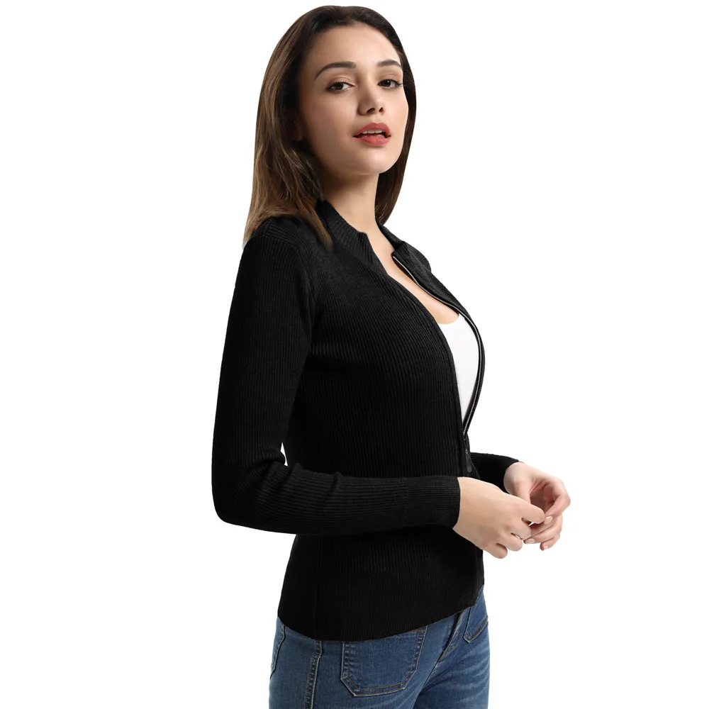 knitting sweater Women Spring Autumn classic Long Sleeve Stand Collar Zip-Up Knitwear Cardigan Coat jacket solid color slim tops