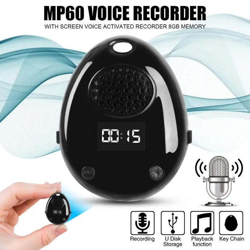 

MP60 Pendant Keychain Voice Recorder With Screen Voice Activated Synchronous Recorder 8GB Memory U Disk Storage Function
