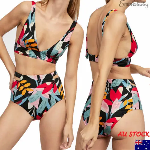 

Leave Printed High Waist Bikini Set Bandage Push-Up Padded Triangle Beach Swimwear Swimsuit Bathing Suits maillot de bain femme