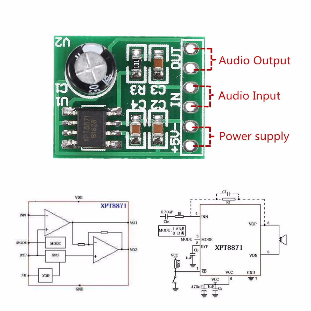 

CLIATE Mini Single Channel Mono Digital Amplifier Module Digital Audio Amplifier Board Sound Track DC 5V 1A 5W