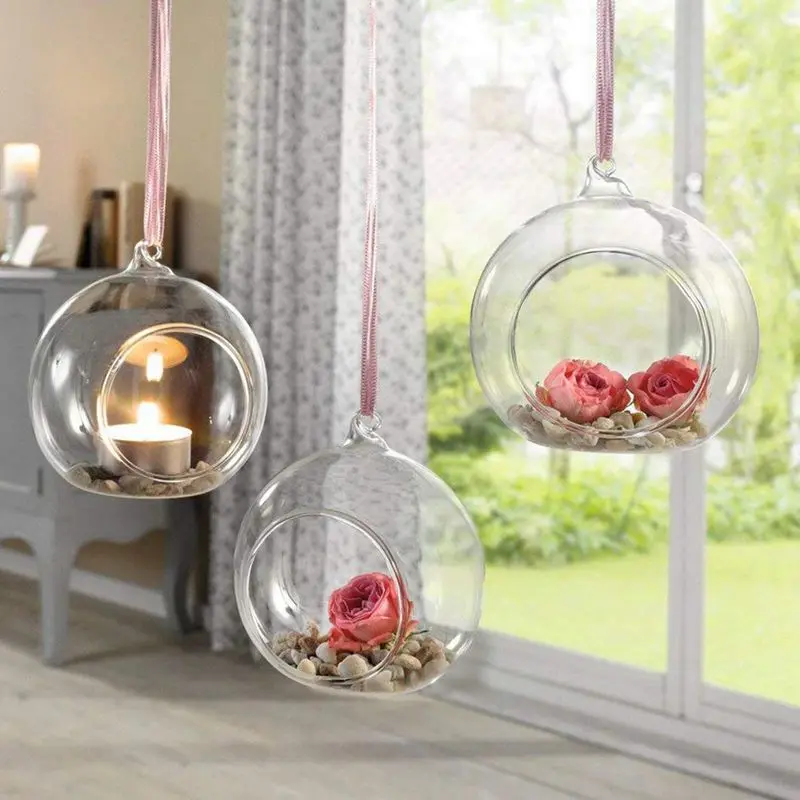 

Hanging Glass Plant Flower Vase Bauble Tea Light Candle Holder Clear (Clear Set of 3)
