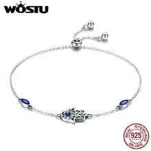 WOSTU Lucky дизайн 925 пробы серебро руки Фатима Королевский цвет цепи и звенья браслеты для женщин модные украшения подарок CQB076