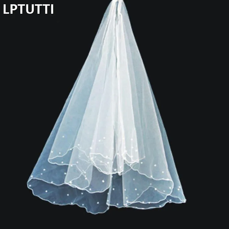 LPTUTTI Single layer white pearl New Mantilla Wedding Marry Headdress Accessories long cathedral Bridal Wedding Veil With Comb
