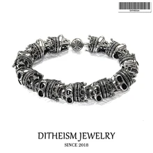 Звено цепи браслеты Карма король черепа с цепочкой из стерлингового серебра 925 пробы, модные ювелирные изделия винтажный подарок для женщин девушек