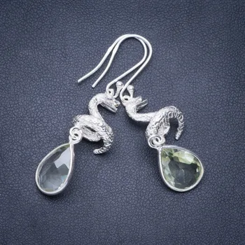 

Natural Green Amethyst Handmade Unique 925 Sterling Silver Earrings 2" A0780