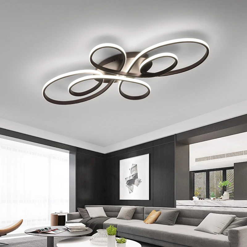 

New Hot RC White/Coffee Finish Modern Led Chandelier For Living Room Bedroom Study Room Dimmable Ceiling Chandelier Fixtures