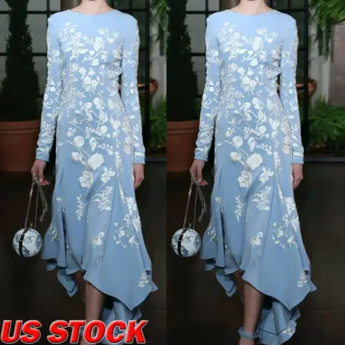 2019 جديد إمرأة طويل كم Bodycon أنيقة السيدات الأزهار طباعة طويل حزب اللباس فستان كاجوال أعلى