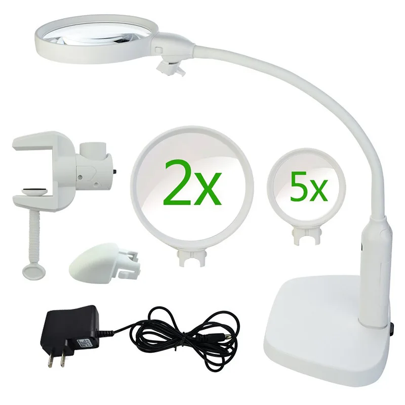 120mm LED Illuminated Desktop Table Magnifier Sewing Embroidery Clip Magnifying Glass Replaceable Reading Watching Repairing
