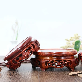 

Red Rosewood Round Vase Base Aquarium Teapot Strange Stone Urn Flowerpot Buddha Furnishing Articles Root Carving