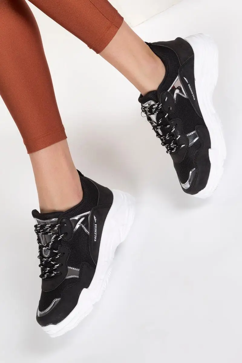 

SOHO Women Fashion White Color Platform Sneakers Ladies Breathable Air Mesh Casual Shoes Lace-up Black Sneaker 12680