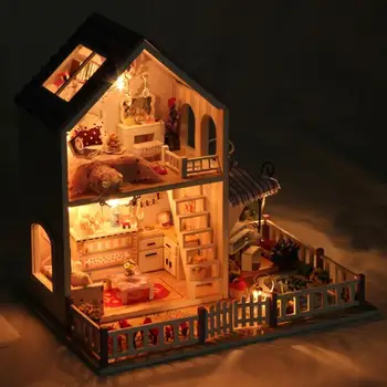 

DIY Doll House Furniture Miniature Wooden 3D Dollhouse Craft Villa Model