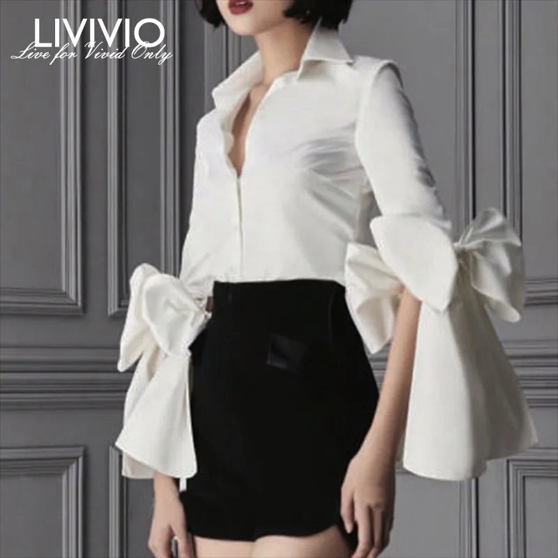 

[LIVIVIO] Kimono Sash Bow White Shirt Streetwear Cotton Tops Women 2019 Summer Clothes Ladies Korean Fashion Clothing New