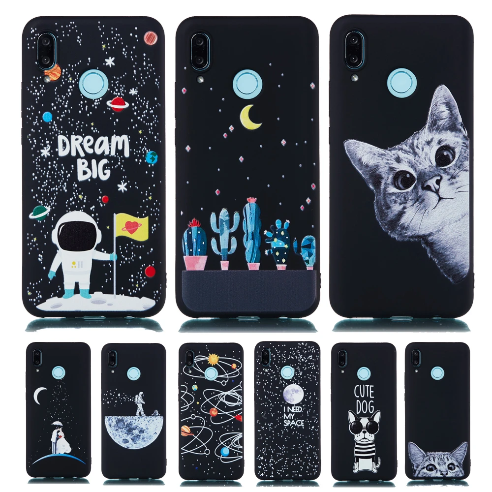 

Phone Case For Huawei nova 3 Case Cover for Huawei nova 3i P SMART PLUS Cartoon Starry Sky Moon Cat Ultra Thin TPU Silicon Cover