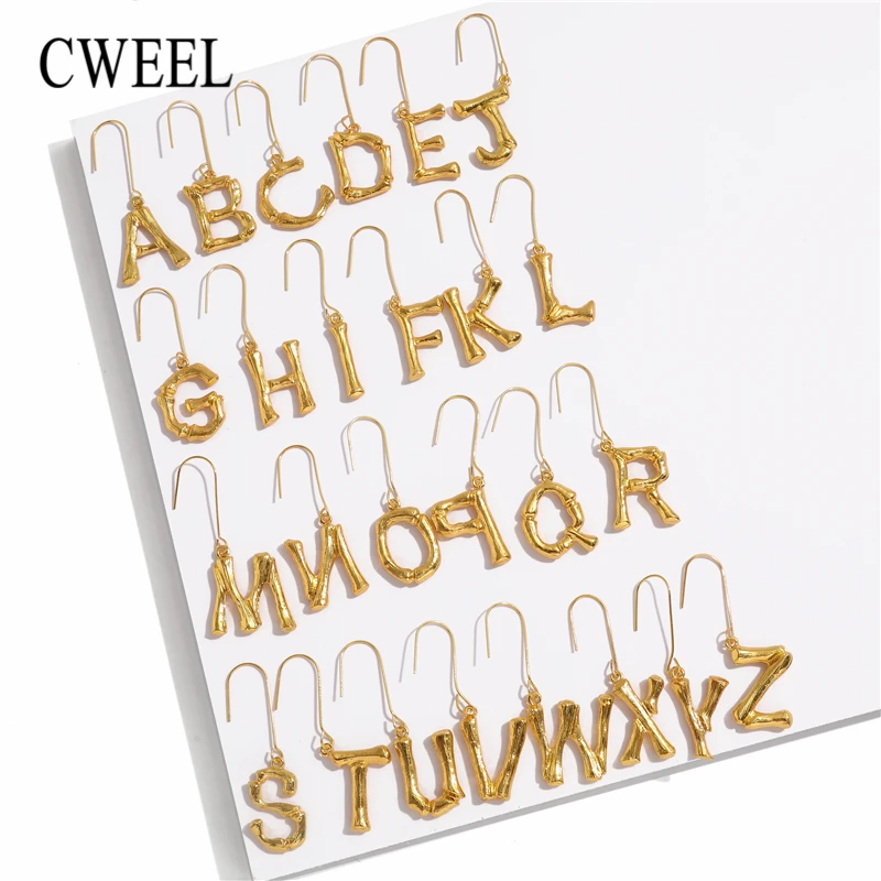 

CWEEL Metal Letter Earrings For Women Gold Color Brincos Drop Earrings Female Bohemian Alphabet Long Earings Fashion Jewelry