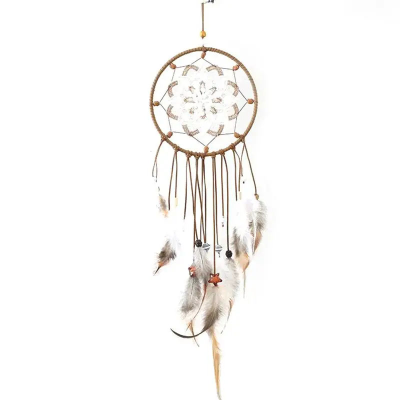 

Openwork Lace Flower Dream Catcher with Feather and Beads Rope Indoor Wall Hanging Decoration Pendant Creative Ornaments for W
