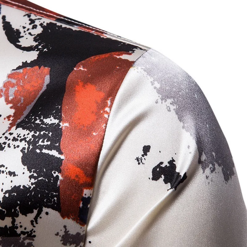 Goedkoop 2019 Nieuwe mannen Zijde Satijn Gedrukt Shirts Mannen Slim Fit Lange Mouw Party Shirt Tops Mannen Print Shirt S 2XL