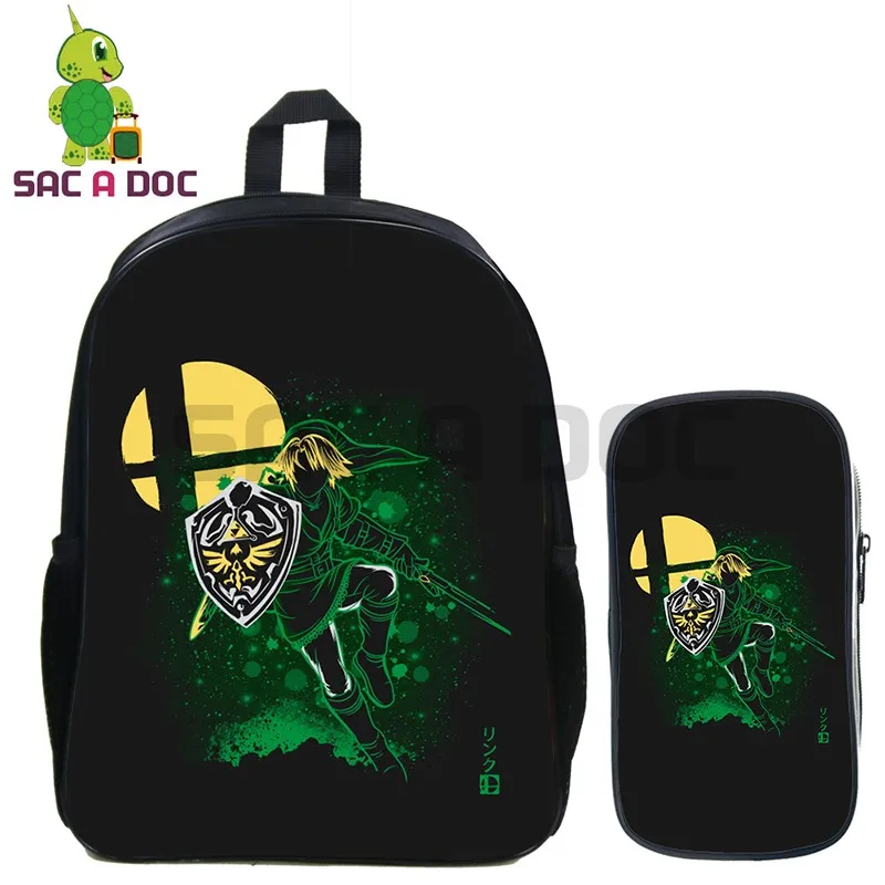 

2 Pcs/set The Legend of Zelda Fluorescence School Bag Anime Link Sheik Backpack for Teenage Boys Girls Travel Shoulder Bags