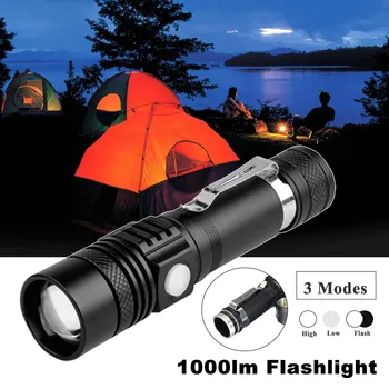 

XANES LED USB Highlight Handy Powerful T6 Flashlights 1000Lumens 3Modes Waterproof Zoomable Mini Flashlight 18650 Rechargeable