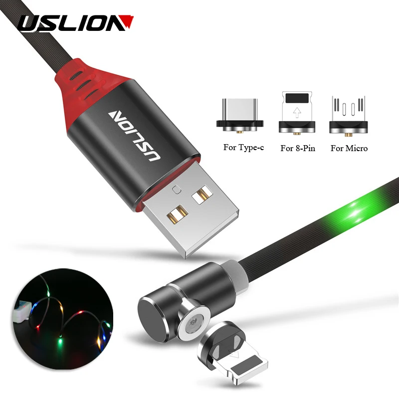 

USLION LED Magnetic Cable For Samsung S9 S10 Micro usb Type-c Cable Flash Light Magnetic Charger For iPhone X USB Type C Cables
