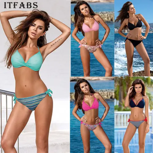 

ITFABS Fashion Women Bikini Sets Padded Bra Tops Thong Bottoms Swimwear Swimsuit Set Size S-XL