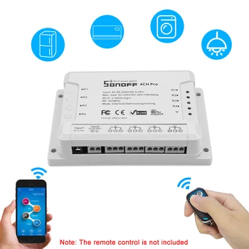 

SONOFF 4CH Pro R2 4 Gang WiFI Switch 3 wireless smart switch Working Modes Inching/Self-Locking/Interlock WiFi Smart Switch