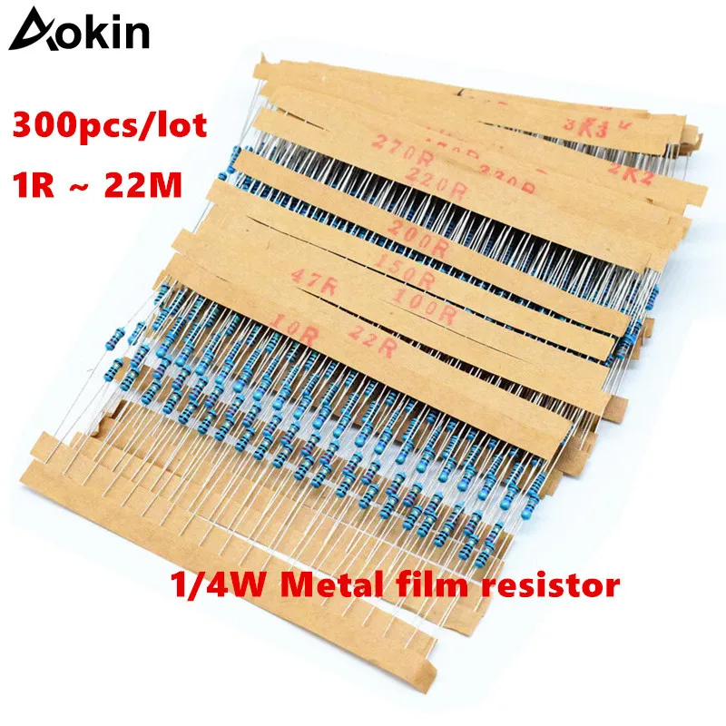 300 шт. 1/4 Вт металлический пленочный резистор 1R ~ 22 м 100R 220R 330R 1 к 5 2 К 3 4 7 10 47 100 220 330 1K5