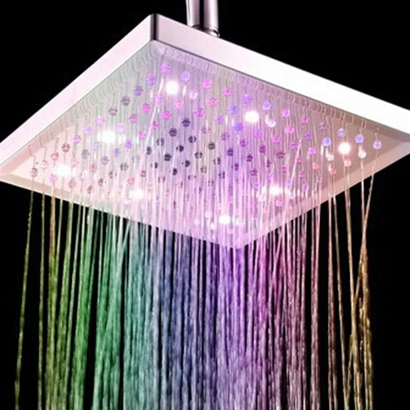 

Xueqin 6 Inch ABS Square Rainfall LED Changing Shower Head Adjudtable Water Flow Spray Temperature Sensor Chrome Finish