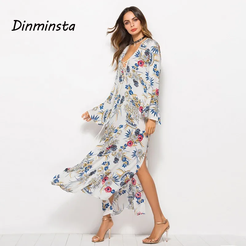 Dinminsta женское белое цветочное богемное длинное платье новинка 2019 весеннее