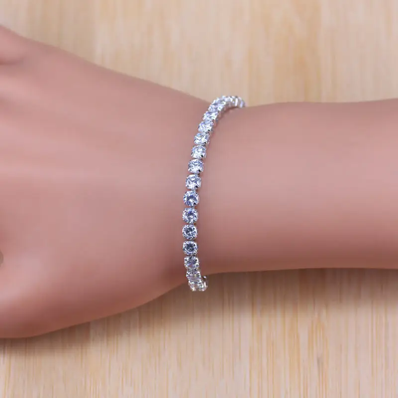 Продвижение белых фианитов 925 пробы Серебряные наборы свадебных ювелирных изделий для женщин браслет серьги ожерелье кулон