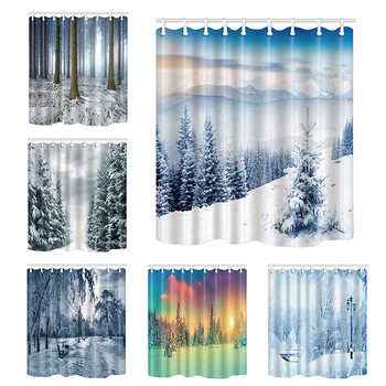 

Winter Forest Waterproof Shower Curtains for Bathroom Curtain Art Design Bath Screen Polyester Fabric Mildew Proof with 12 Hooks