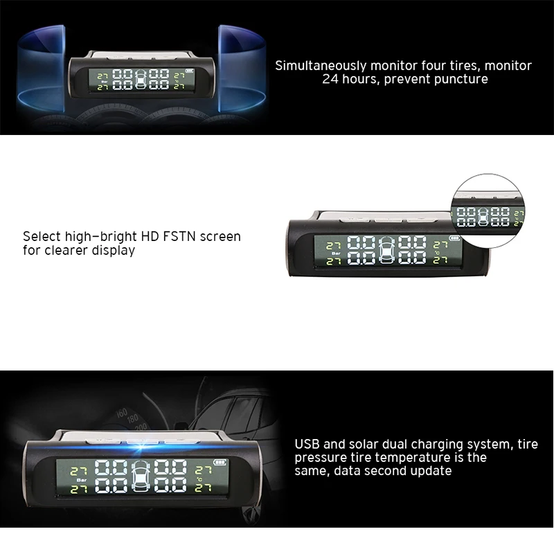 Zeepin TPMS Солнечная энергия USB зарядка автомобильная система контроля давления в