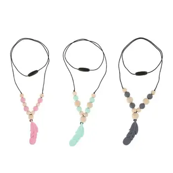 

Baby Silicone Teether Beads Teething Feather Pendant Training Teethers Necklace Baby Chewing Toys Gifts Beads Pacifier Clip