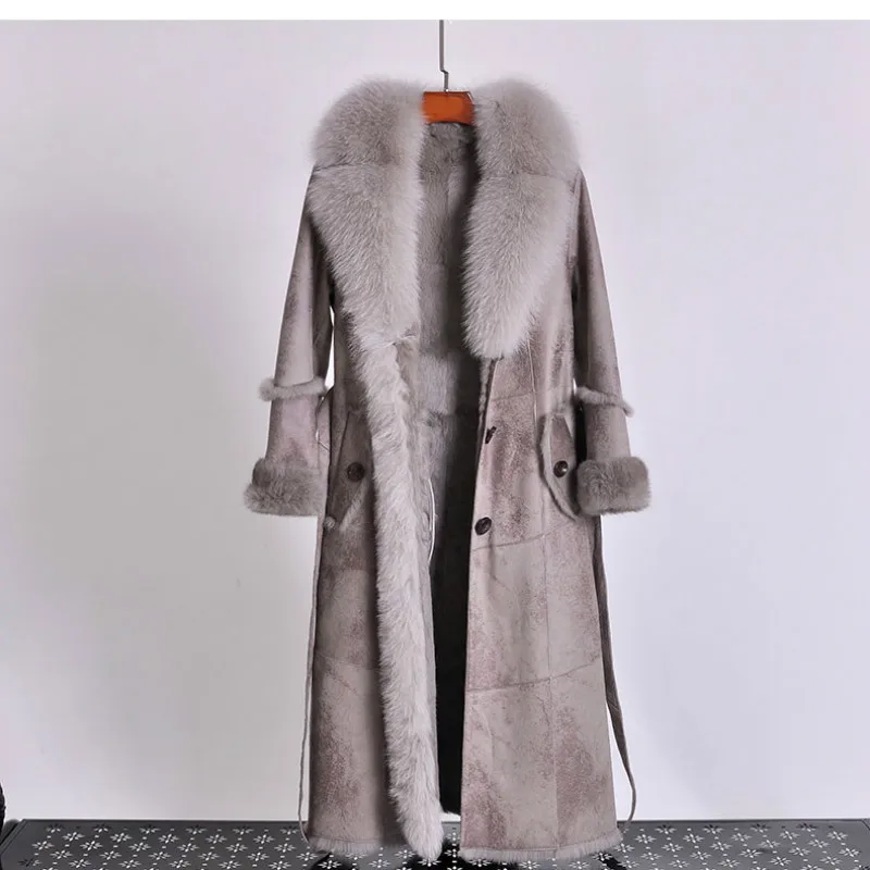 Пальто из натурального меха, осенне-зимняя куртка, женская одежда, воротник из лисьего меха, корейское винтажное пальто из кроличьего меха, манто Femme Hiver ZT1218