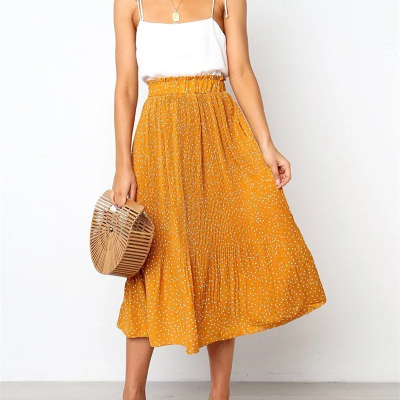 ZOUHIRC богемная Высокая талия Женская длинная юбка в горошек плиссированная летняя юбка женская подкладка миди юбка vestido