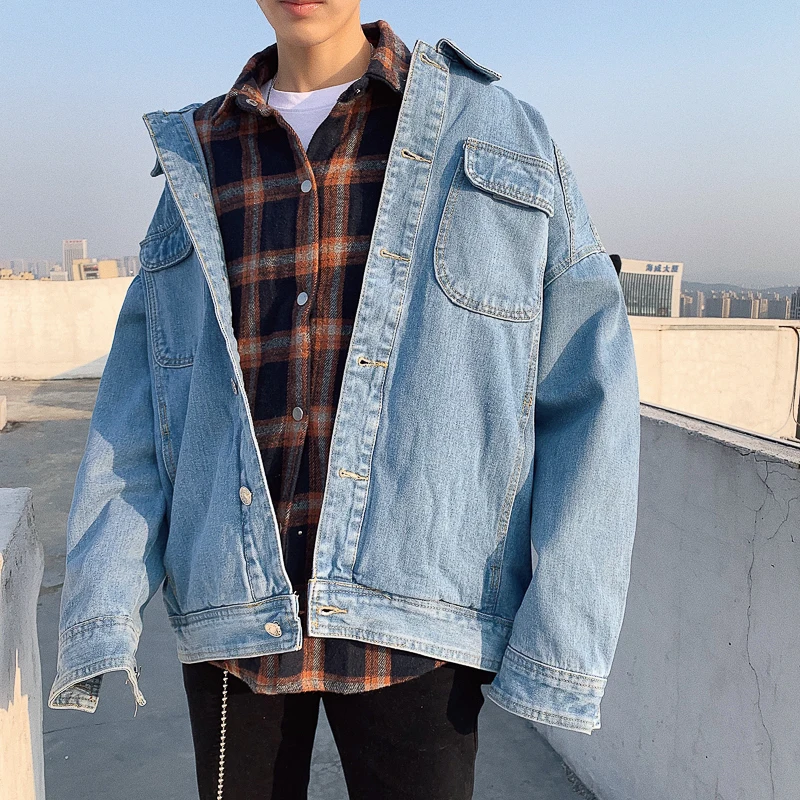 

Young Men's Spring New Denim Jacket M-XL Casual Solid Color Personality Temperament Cotton Polyester Fashion Loose Long Sleeves