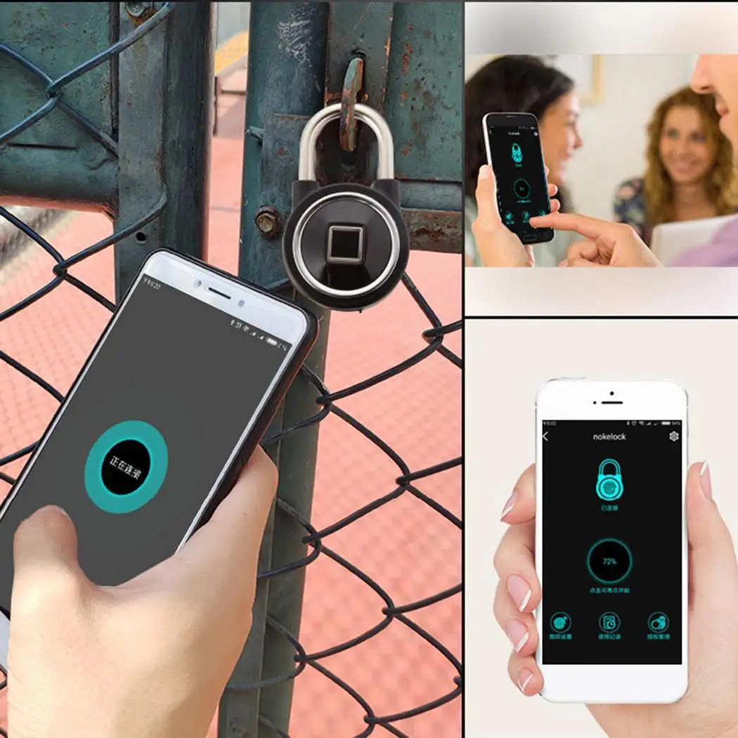 

Waterproof Keyless Portable Bluetooth Smart Fingerprint Lock Padlock Anti-Theft Ios Android App Control Door Cabinet Padlock