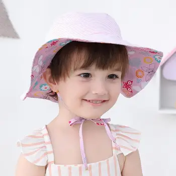 

Children Sun Hat Fisherman Hat Breathable Wide Eaves Baby Floral Print Caps Children's Adjustable Wide-brimmed Sun Hat for Child