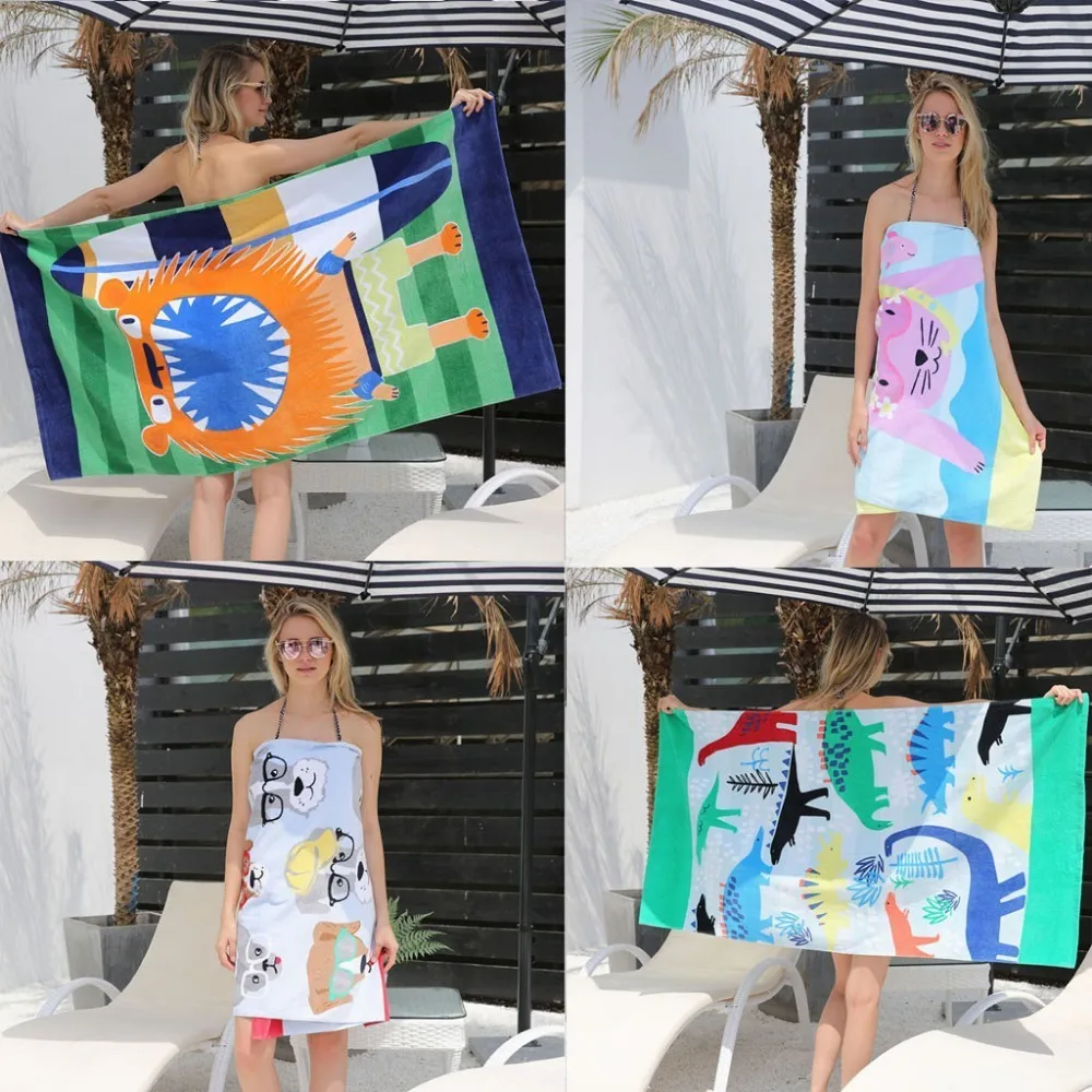 Boys Girls Emoji Flamingos Printed Children Swimming Beach Bath Towel