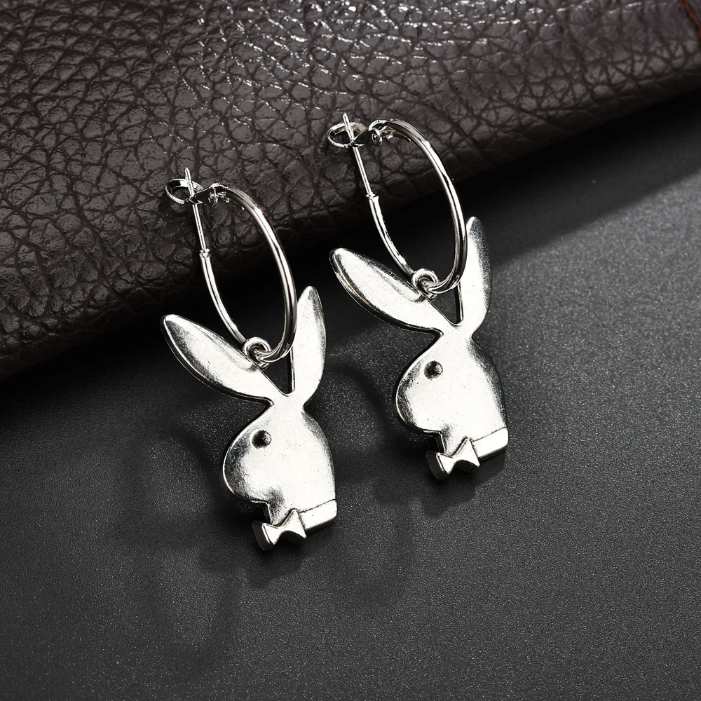Silver Stainless Steel Playboy Bunny Animals Rabbit Studs Earrings Jewellery