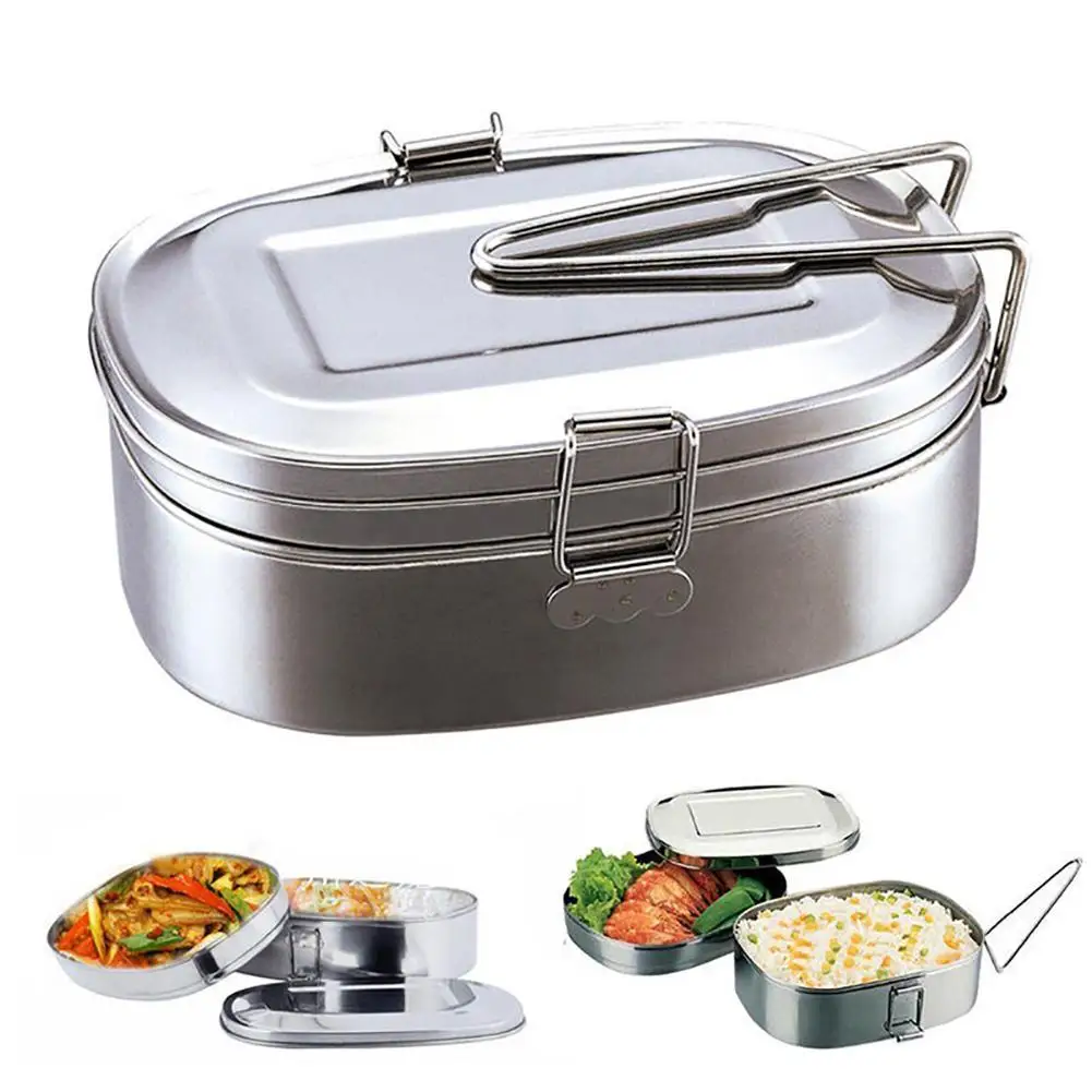 Double Layers Bento Lunch Box Student Stainless Steel Food Storage