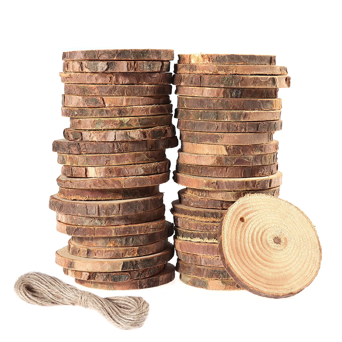 

VORCOOL 50pcs 5-6CM Unfinished Natural Round Circle Log Slices Slices Tree Bark for Handwork Photo Props Ornanments Wedding