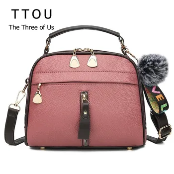 

TTOU Women PU Leather Handbags Fashion Hairball Shoulder Bags Solid Messenger Bags Casual Tote Bag Sac A Main Bolsa Feminina
