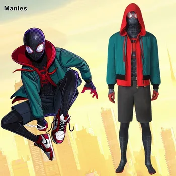 

Spider-Man: Into the Spider-Verse Costume Homecoming Miles Morales Cosplay Carnival Adult Superhero Spiderman Halloween Coat