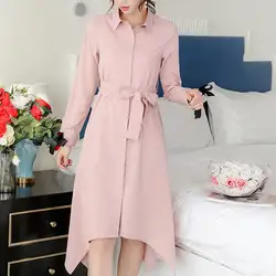 Повседневное офисное платье для женщин Весна с длинным рукавом розовый сладкий Простой корейский элегантный уличный шик асимметричный