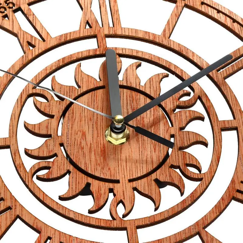 Круглые солнечные римские цифры креативные деревянные настенные часы