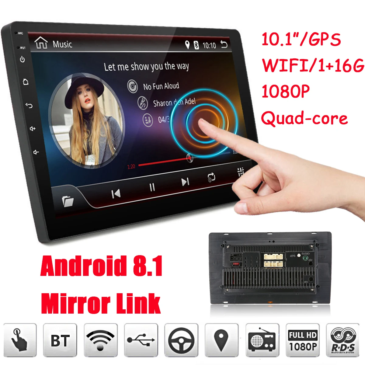 

Car Multimedia Player 10.1'' Android 8.1 Car Stereo 2DIN bluetooth WIFI GPS Nav Quad Core Radio Video MP5 Player