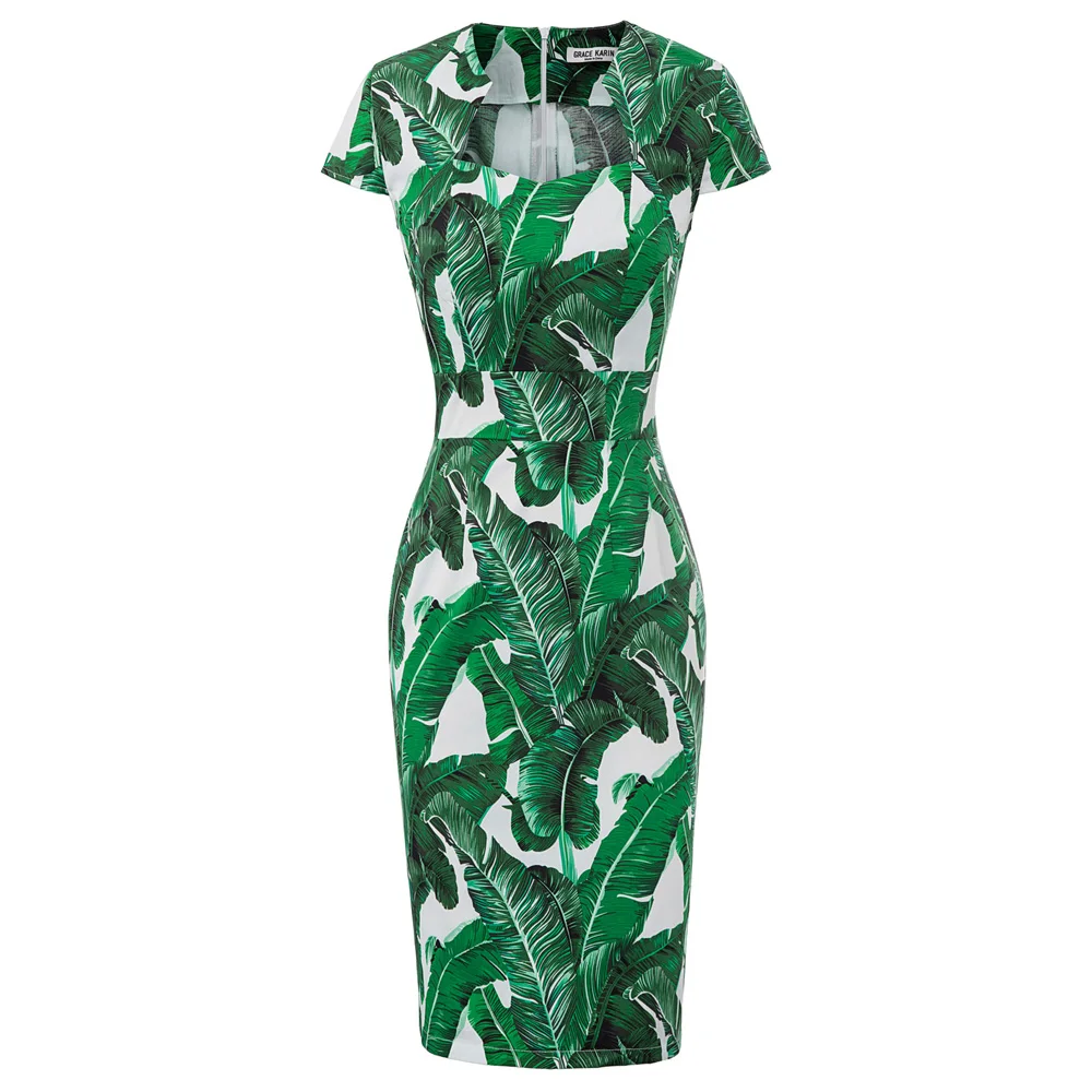 

GK Retro Vintage dress Cap Sleeve Cotton Hips-Wrapped dresses elegant knee length floral office lady Bodycon Pencil women Dress